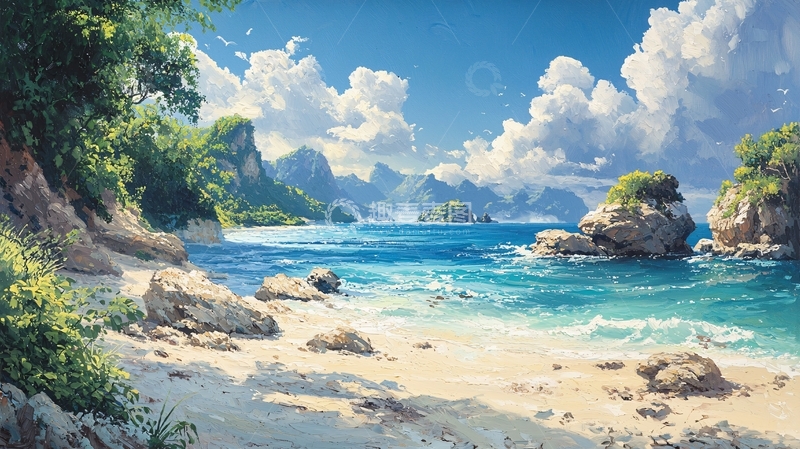 高清大图下载【趣麦麦图】海边沙滩风景画