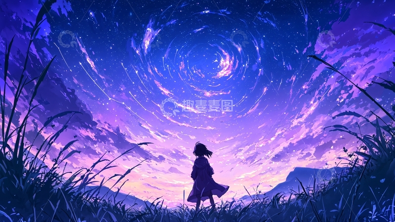 高清大图下载【趣麦麦图】夜空下的少女