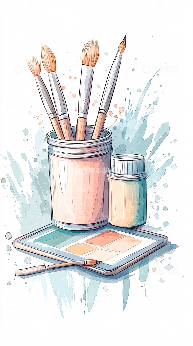 高清大图下载【趣麦麦图】水彩画笔和颜料套装