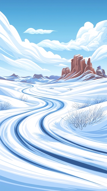 雪地山川风景插画