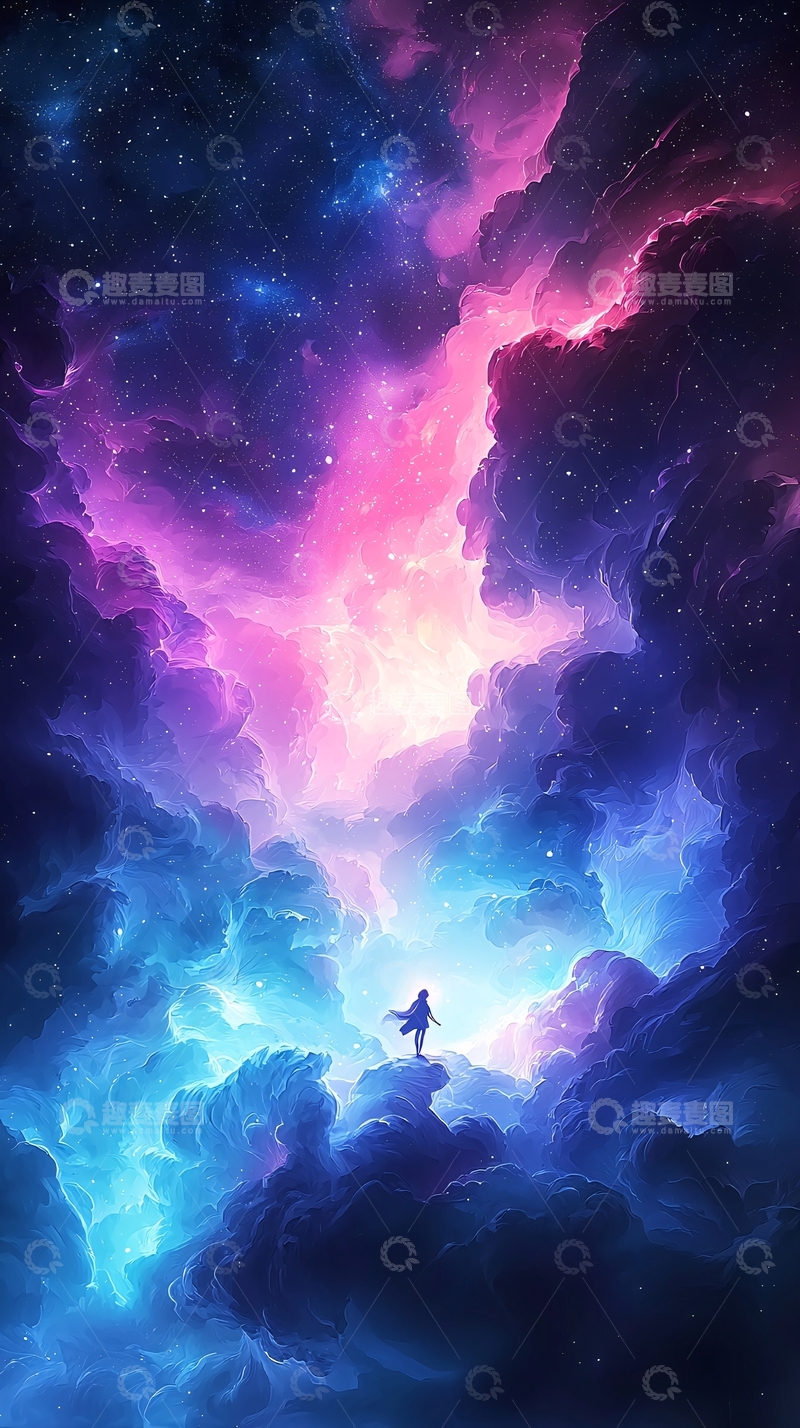 高清大图下载【趣麦麦图】梦幻星空下的孤独身影