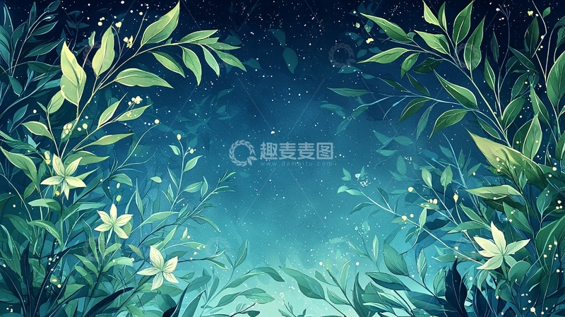 高清大图下载【趣麦麦图】夜色中的绿色植物背景