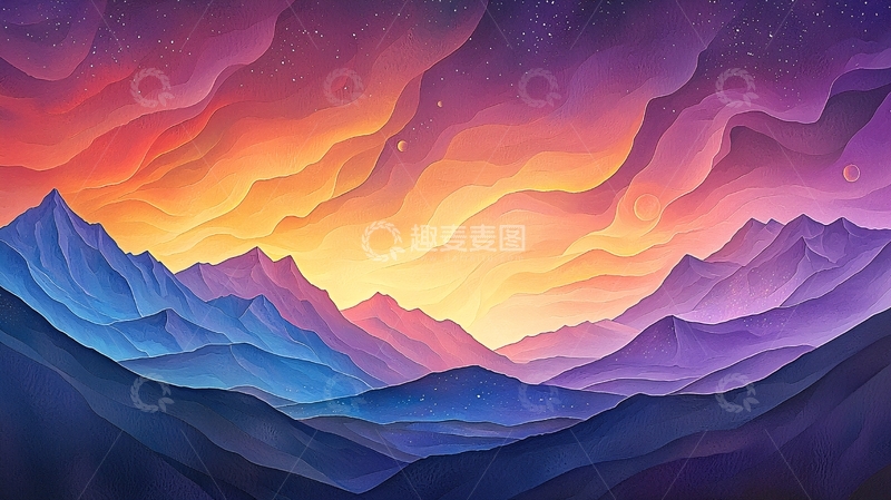 高清大图下载【趣麦麦图】梦幻山峦星空背景