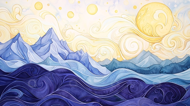 高清大图下载【趣麦麦图】雪山海浪与日出