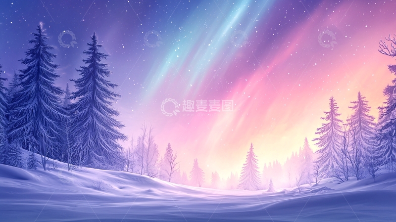 高清大图下载【趣麦麦图】梦幻冬夜森林雪景