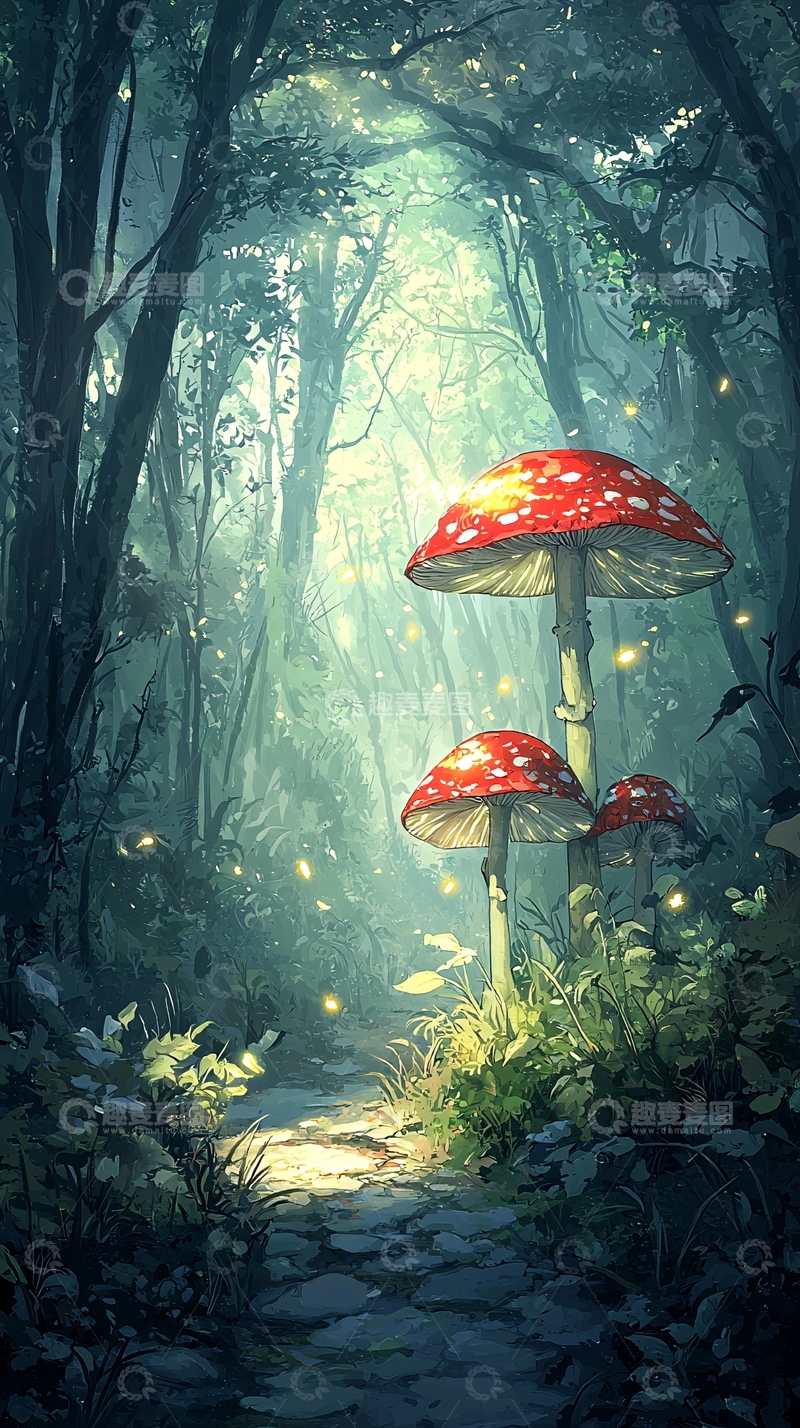 高清大图下载【趣麦麦图】神秘森林中的红蘑菇