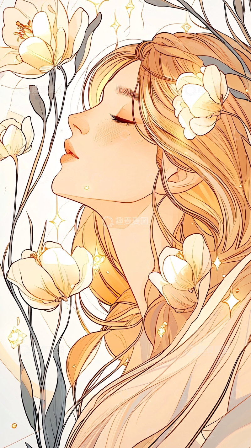 高清大图下载【趣麦麦图】金色花海中的少女