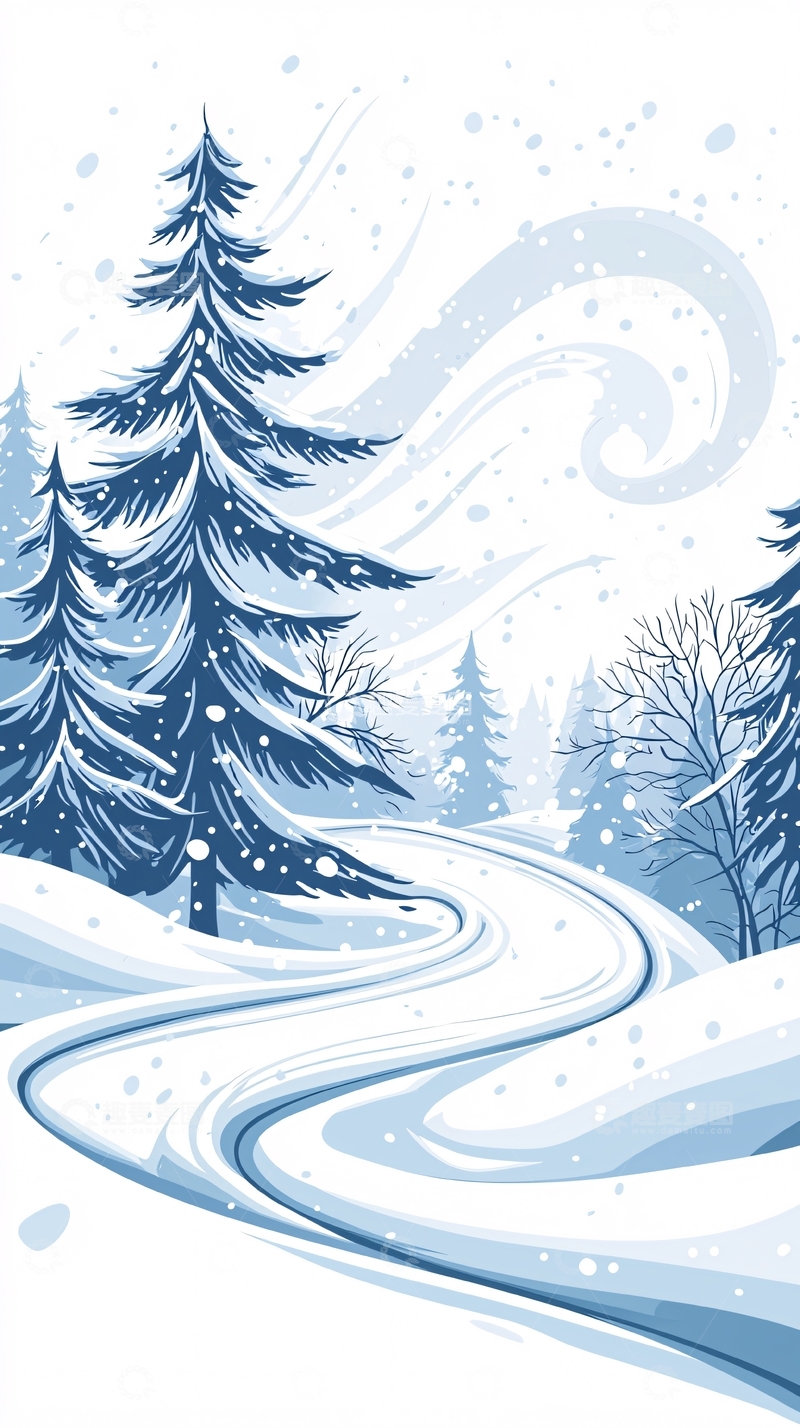 高清大图下载【趣麦麦图】冬日雪景松树小径