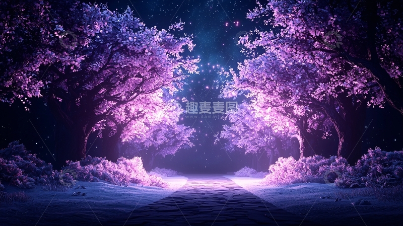 高清大图下载【趣麦麦图】梦幻紫色森林夜景
