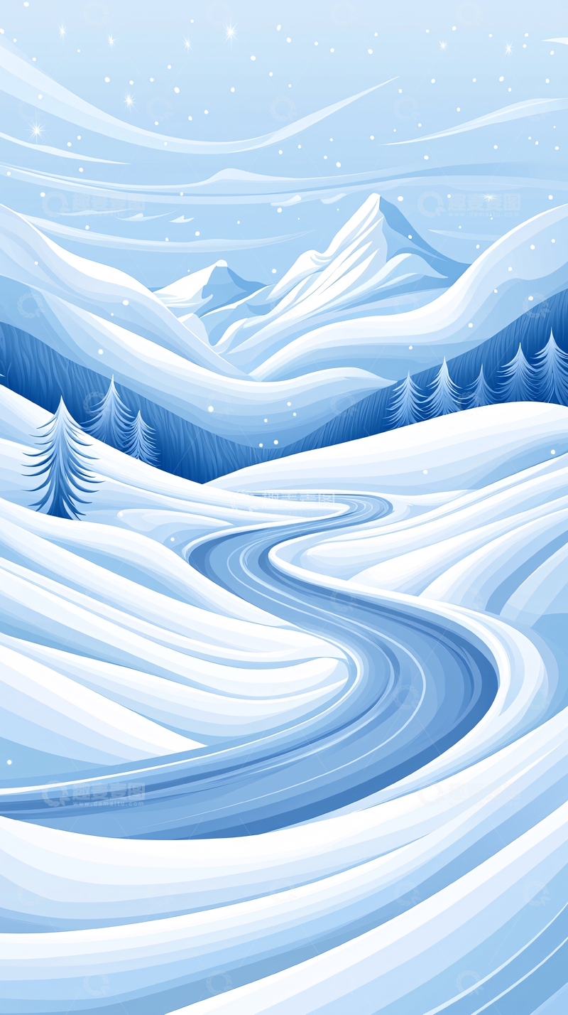 高清大图下载【趣麦麦图】冬日雪景蜿蜒山路
