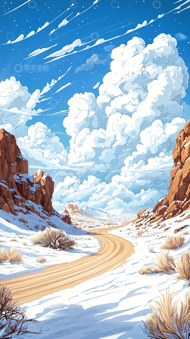 高清大图下载【趣麦麦图】雪地山间蜿蜒小路