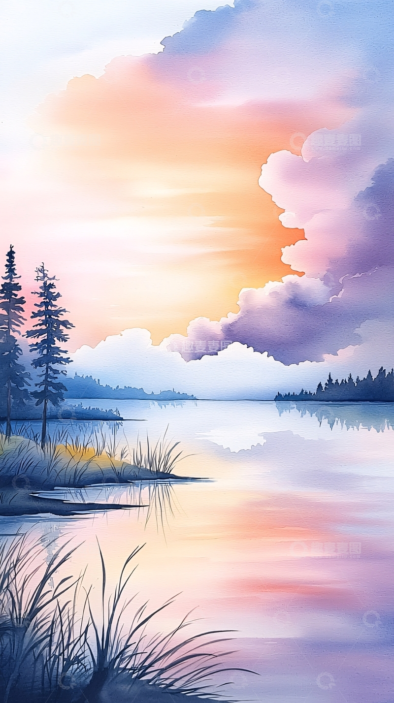 高清大图下载【趣麦麦图】湖畔夕阳美景