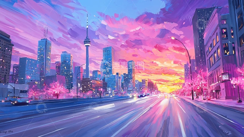 高清大图下载【趣麦麦图】城市日落艺术风格