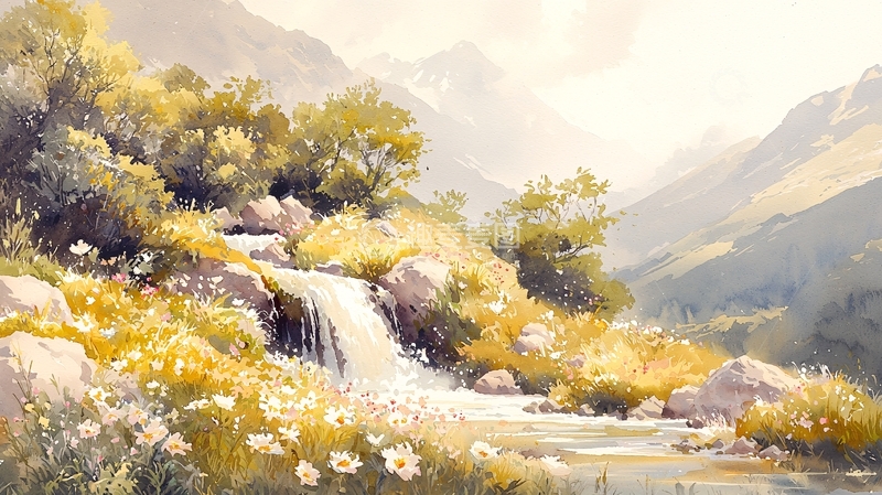 高清大图下载【趣麦麦图】山间小溪瀑布风景画
