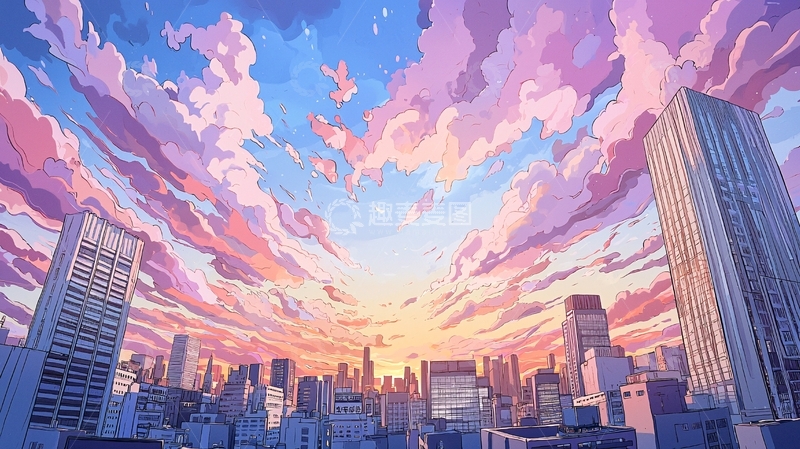 高清大图下载【趣麦麦图】梦幻城市日落天空