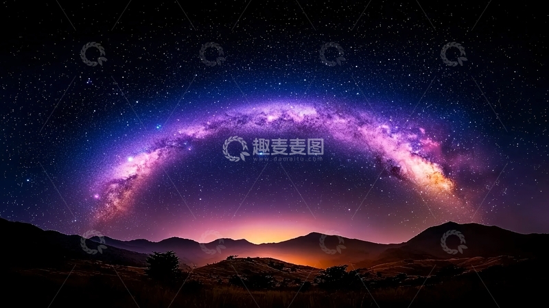 高清大图下载【趣麦麦图】夜空下的银河与山峦