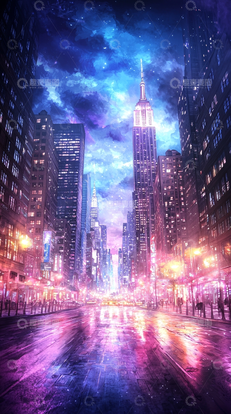 高清大图下载【趣麦麦图】霓虹夜景城市街景