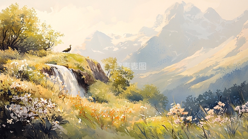 高清大图下载【趣麦麦图】山间瀑布鸟瞰自然风光