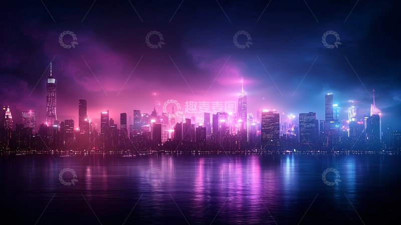 高清大图下载【趣麦麦图】霓虹夜景城市天际线