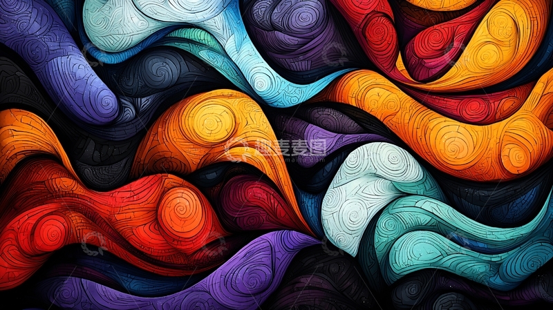 高清大图下载【趣麦麦图】色彩斑斓的抽象波浪图案