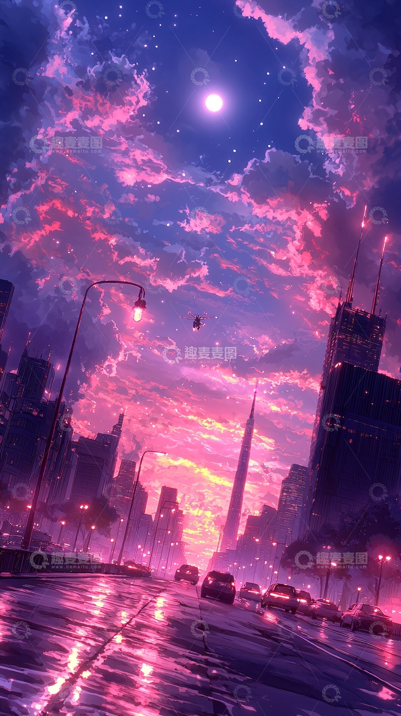 高清大图下载【趣麦麦图】霓虹夜景城市街景