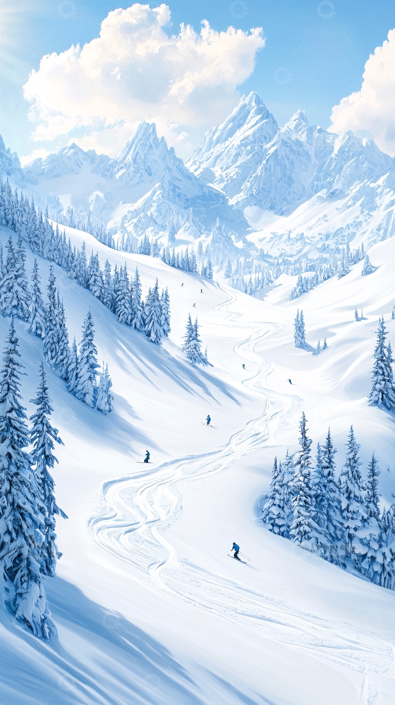 高清大图下载【趣麦麦图】雪景中的滑雪者