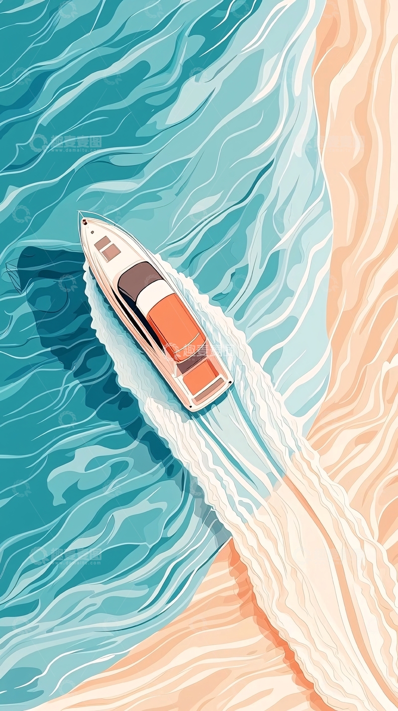 高清大图下载【趣麦麦图】游艇在海滩边行驶