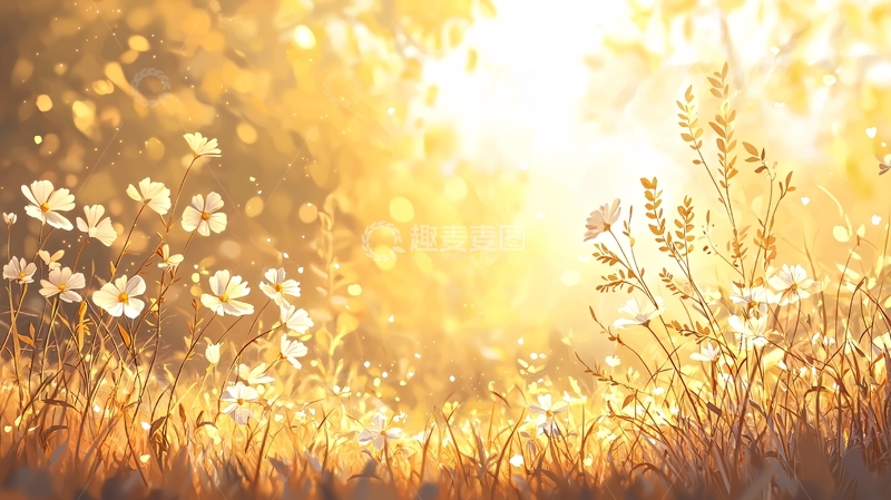 高清大图下载【趣麦麦图】金色阳光下的野花美景