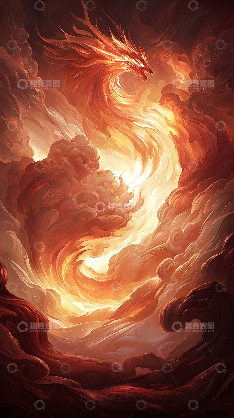 高清大图下载【趣麦麦图】火龙与云雾高清图片