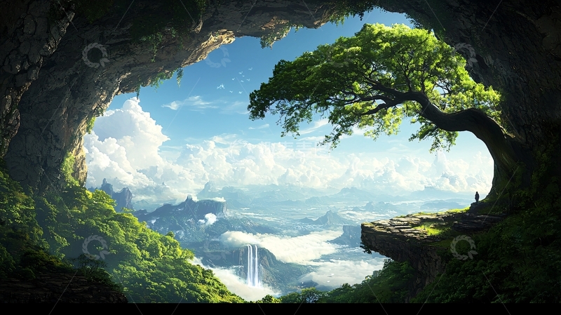 高清大图下载【趣麦麦图】洞穴视角下的壮丽自然风光