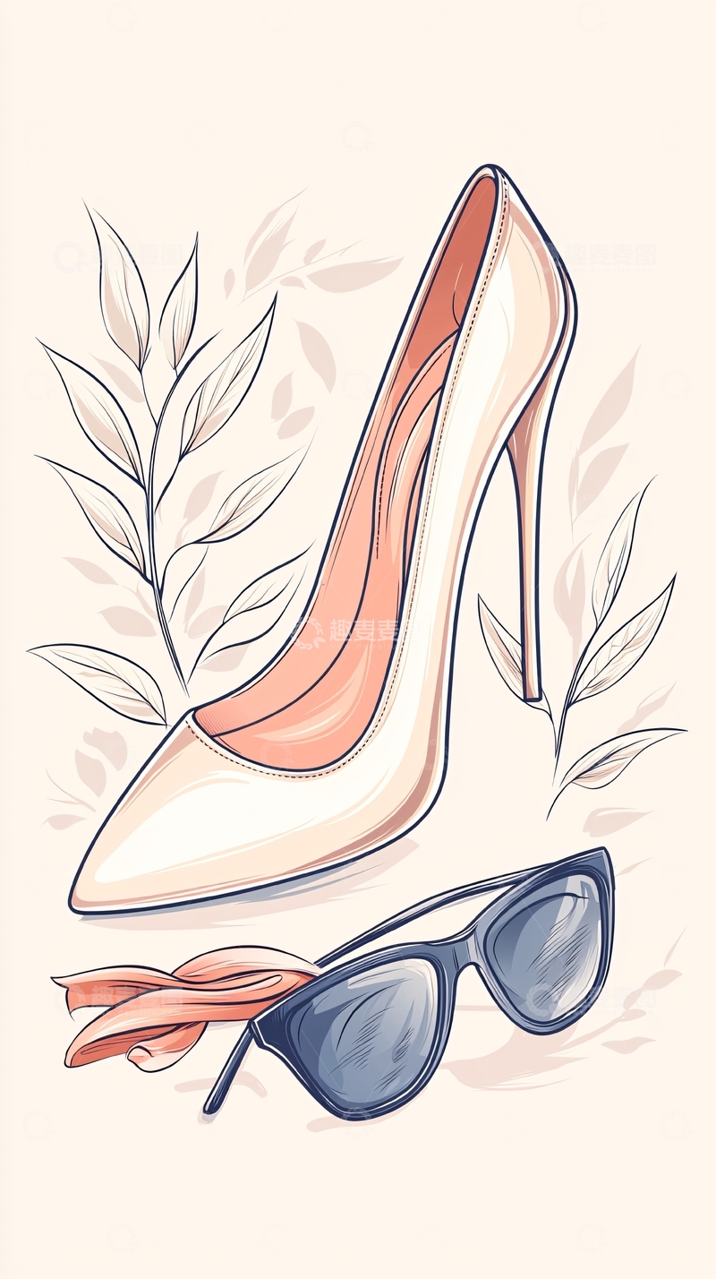 高清大图下载【趣麦麦图】高跟鞋与墨镜插画