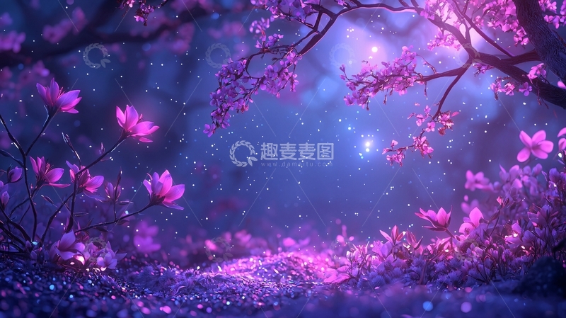高清大图下载【趣麦麦图】梦幻紫色花园夜景