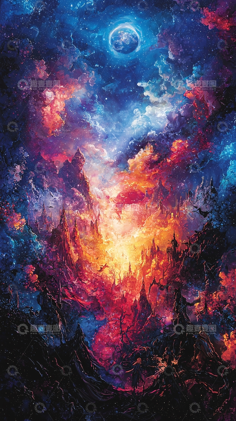 高清大图下载【趣麦麦图】梦幻星空下的奇幻城堡