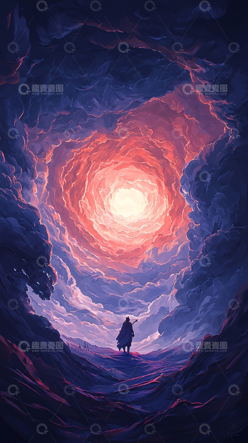 高清大图下载【趣麦麦图】穿越云海的神秘旅者