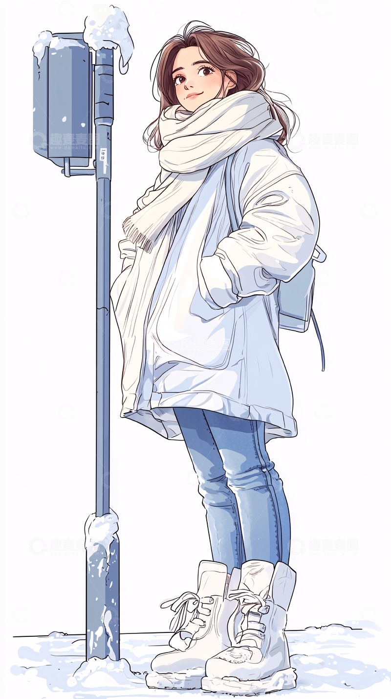 高清大图下载【趣麦麦图】冬日雪景中的女孩