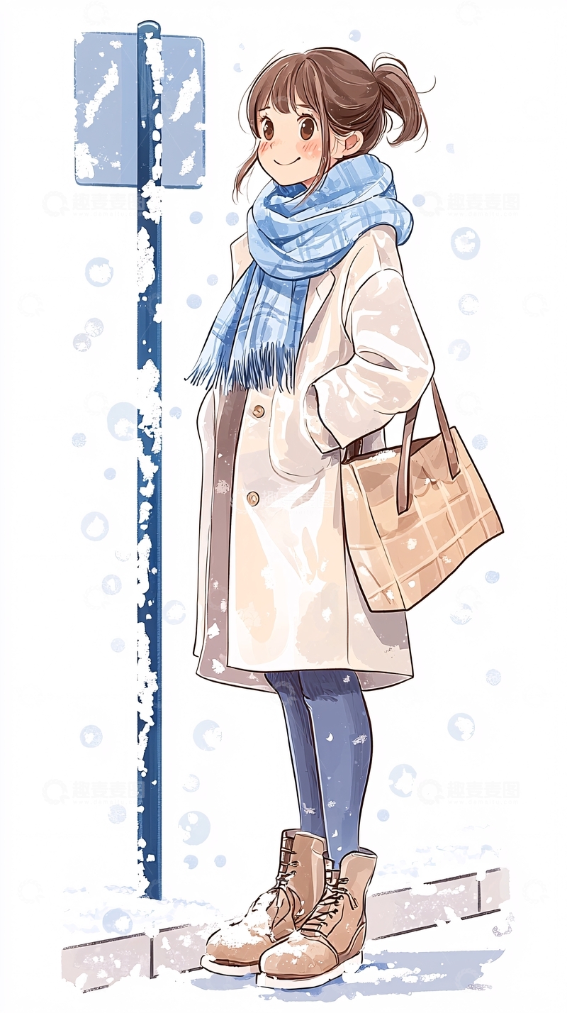 高清大图下载【趣麦麦图】冬日雪景中的女孩