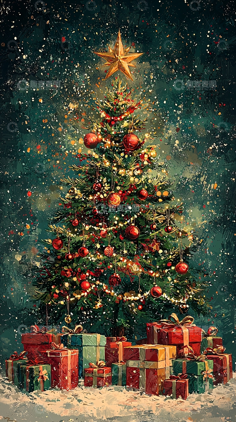 高清大图下载【趣麦麦图】圣诞树与礼物堆