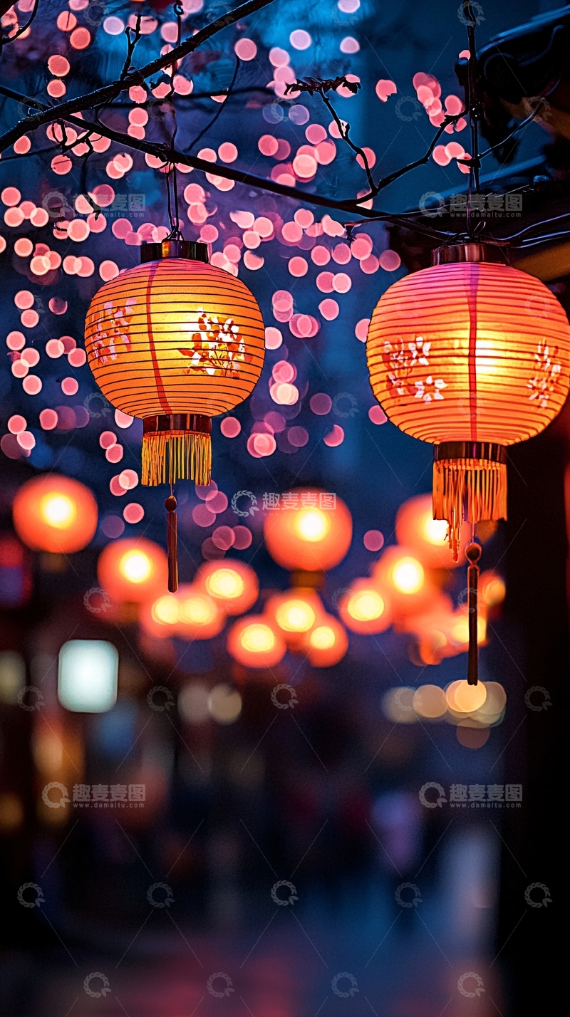 高清大图下载【趣麦麦图】夜市灯笼璀璨光芒