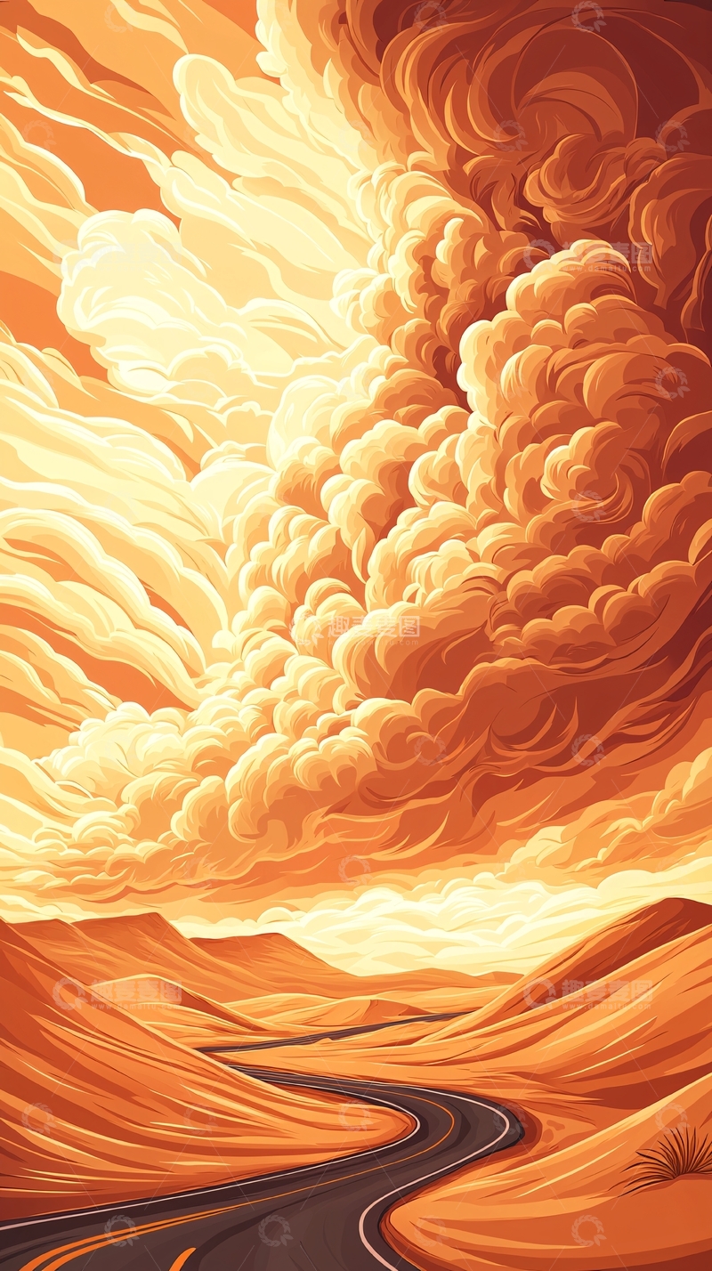 高清大图下载【趣麦麦图】沙漠公路与云海