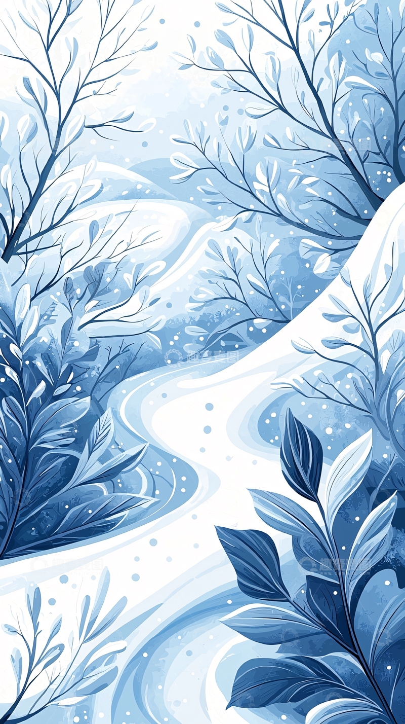 高清大图下载【趣麦麦图】冬日雪景插画背景