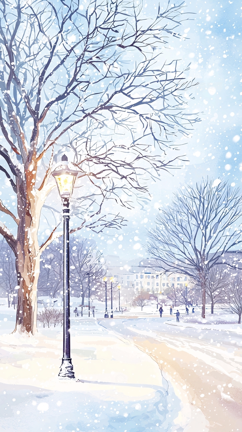 高清大图下载【趣麦麦图】冬日雪景公园灯塔