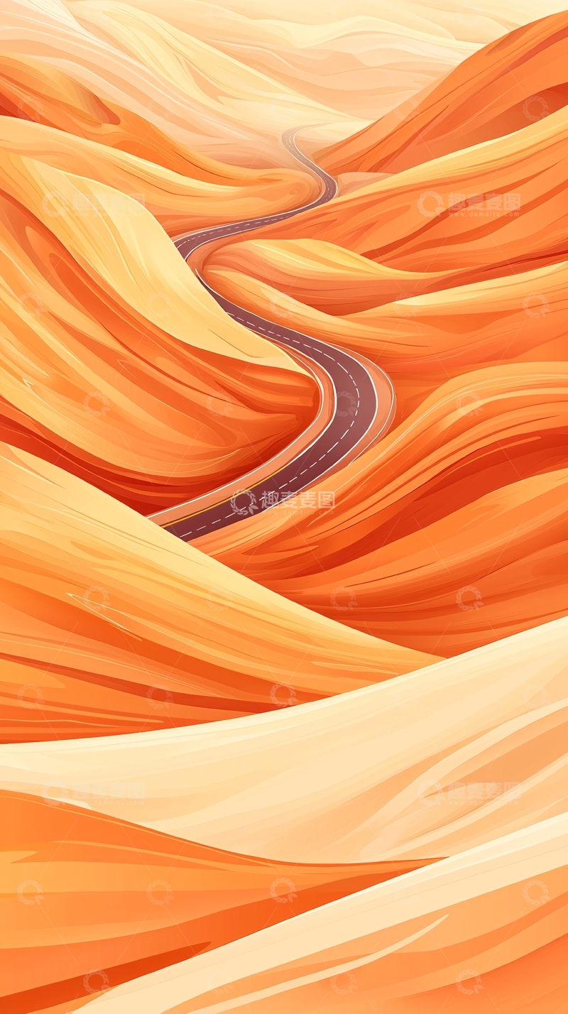 高清大图下载【趣麦麦图】蜿蜒山路与沙漠风景