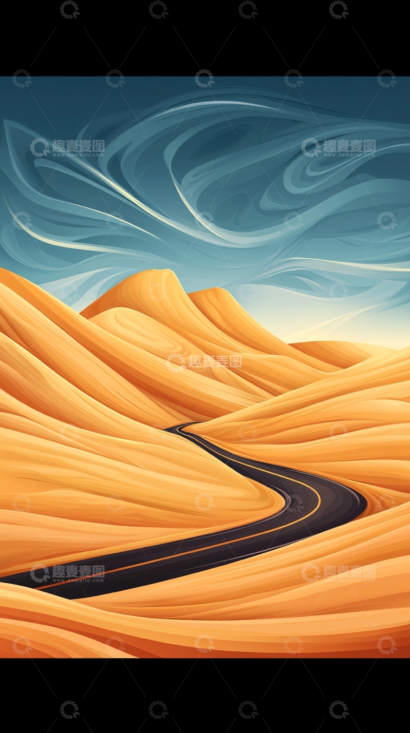 高清大图下载【趣麦麦图】蜿蜒沙漠公路风景图