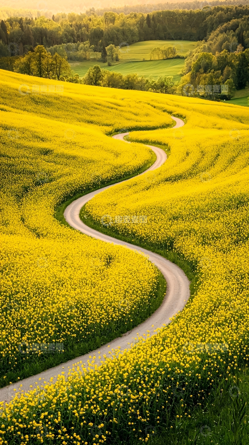 高清大图下载【趣麦麦图】蜿蜒小路穿越黄色花海