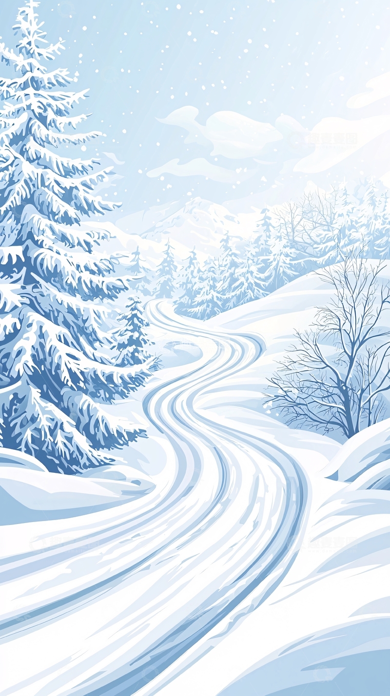 高清大图下载【趣麦麦图】冬日雪景蜿蜒小路