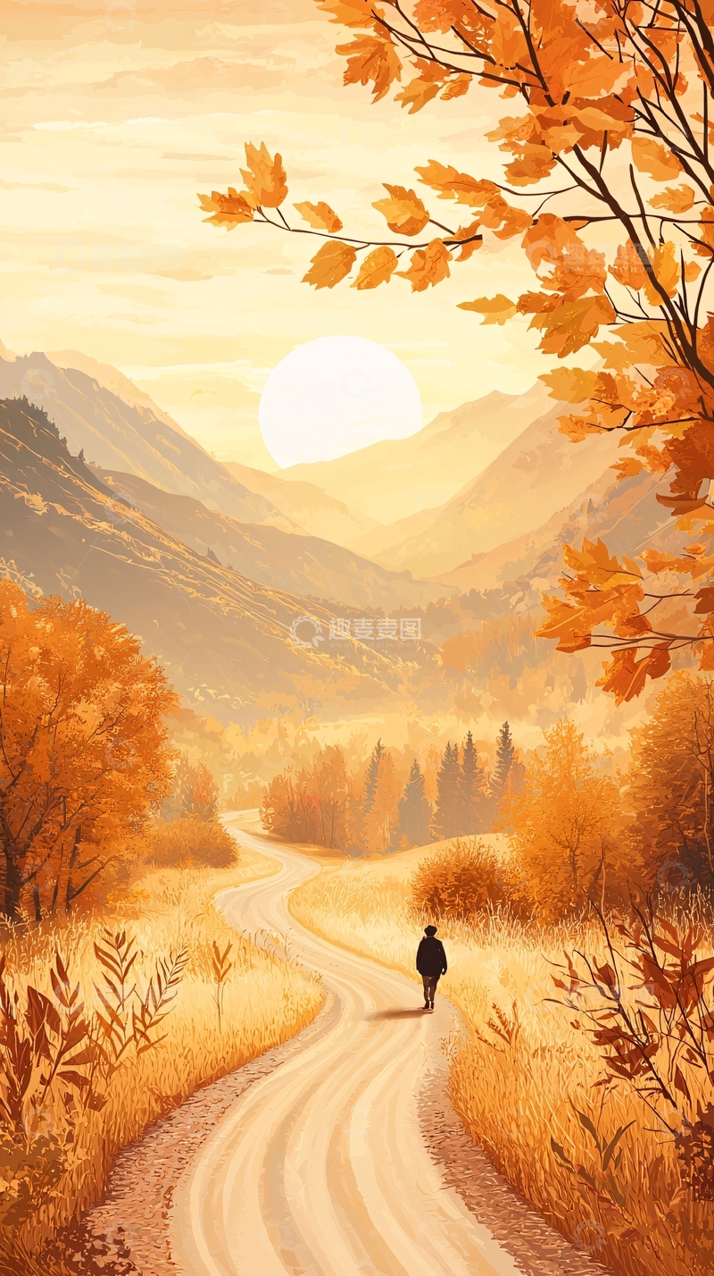 高清大图下载【趣麦麦图】秋日山间小路徒步风景