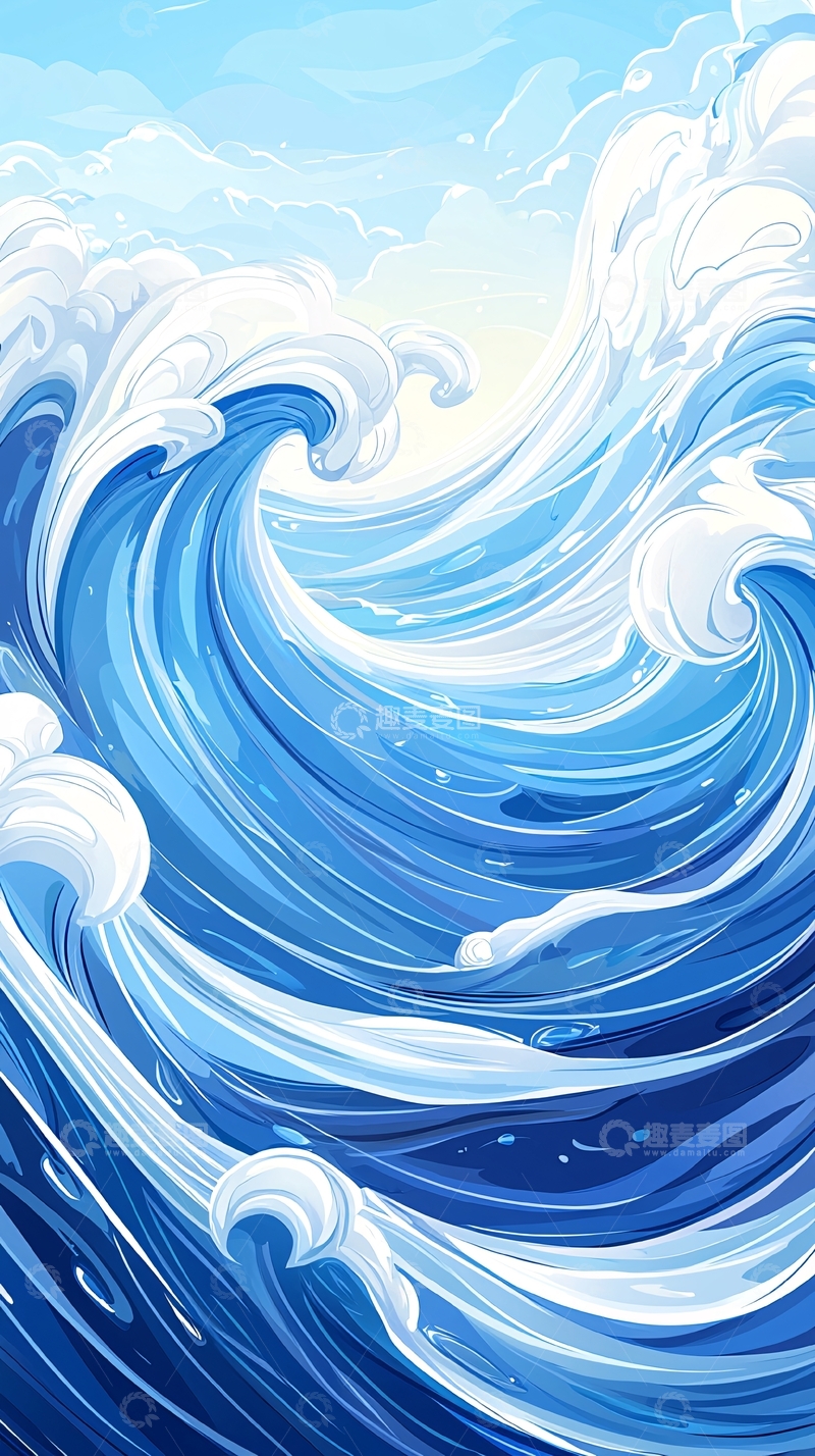 高清大图下载【趣麦麦图】蓝色海浪动态背景图