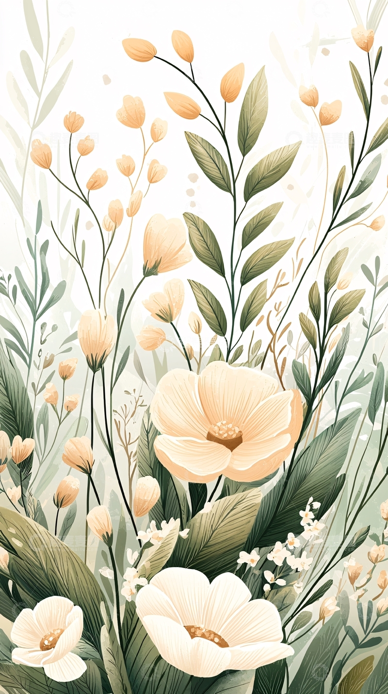 高清大图下载【趣麦麦图】春日花海插画背景图