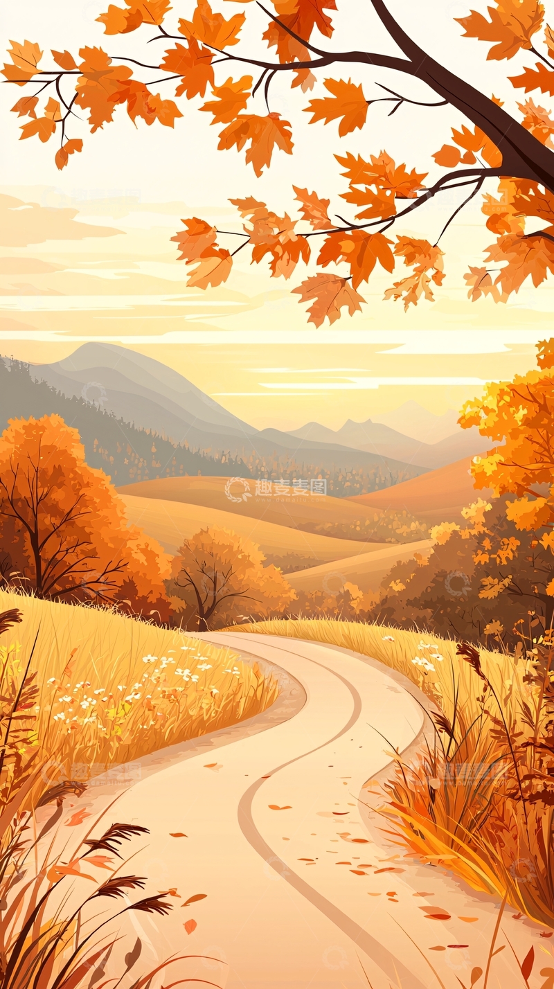 高清大图下载【趣麦麦图】秋日山间小路风景图