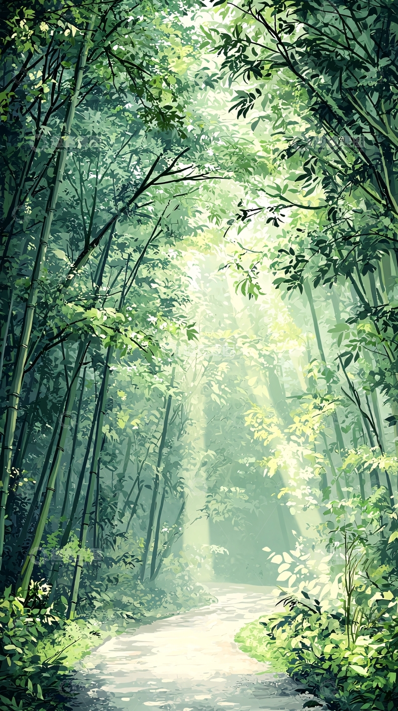 高清大图下载【趣麦麦图】竹林小径阳光透过